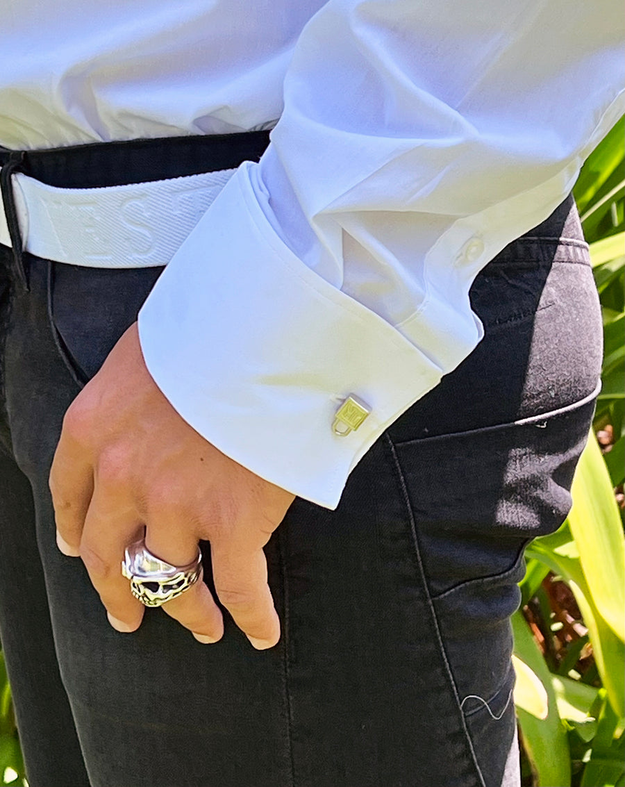 Men's John Richmond - "INGION" Dress Shirt w/Lock Cuff Links in White