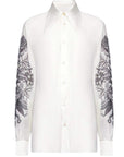 Men's John Richmond - "YELDE" White Silk Shirt with Black Floral Arm Detail