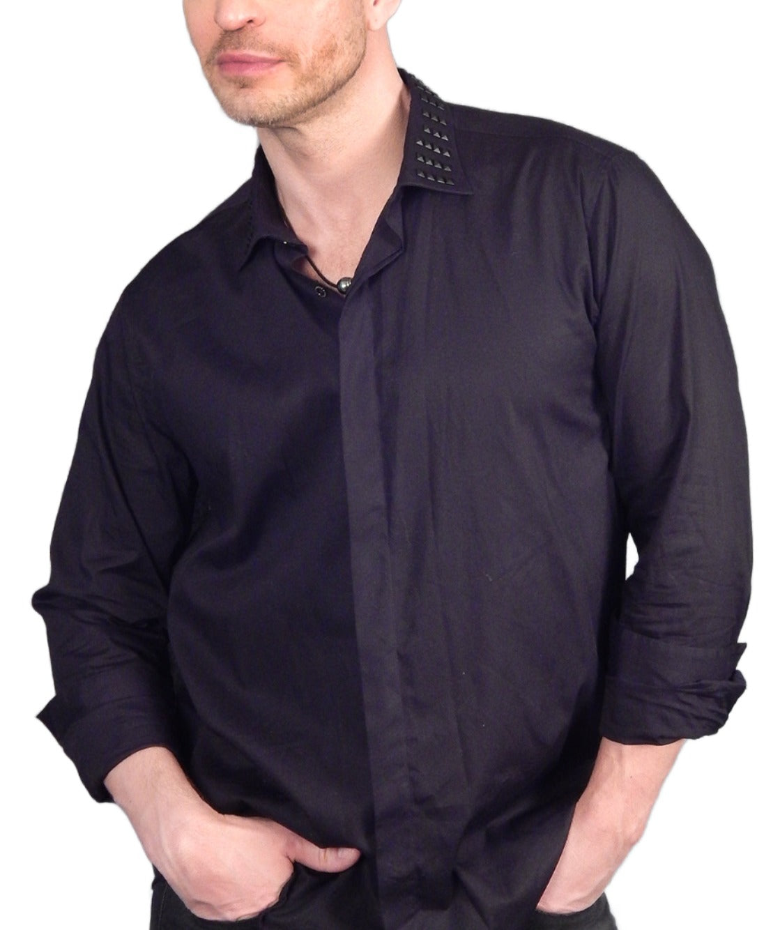 Men&#39;s John Richmond - &quot;COSTELLATO&quot; Metal Studded Shirt in Black