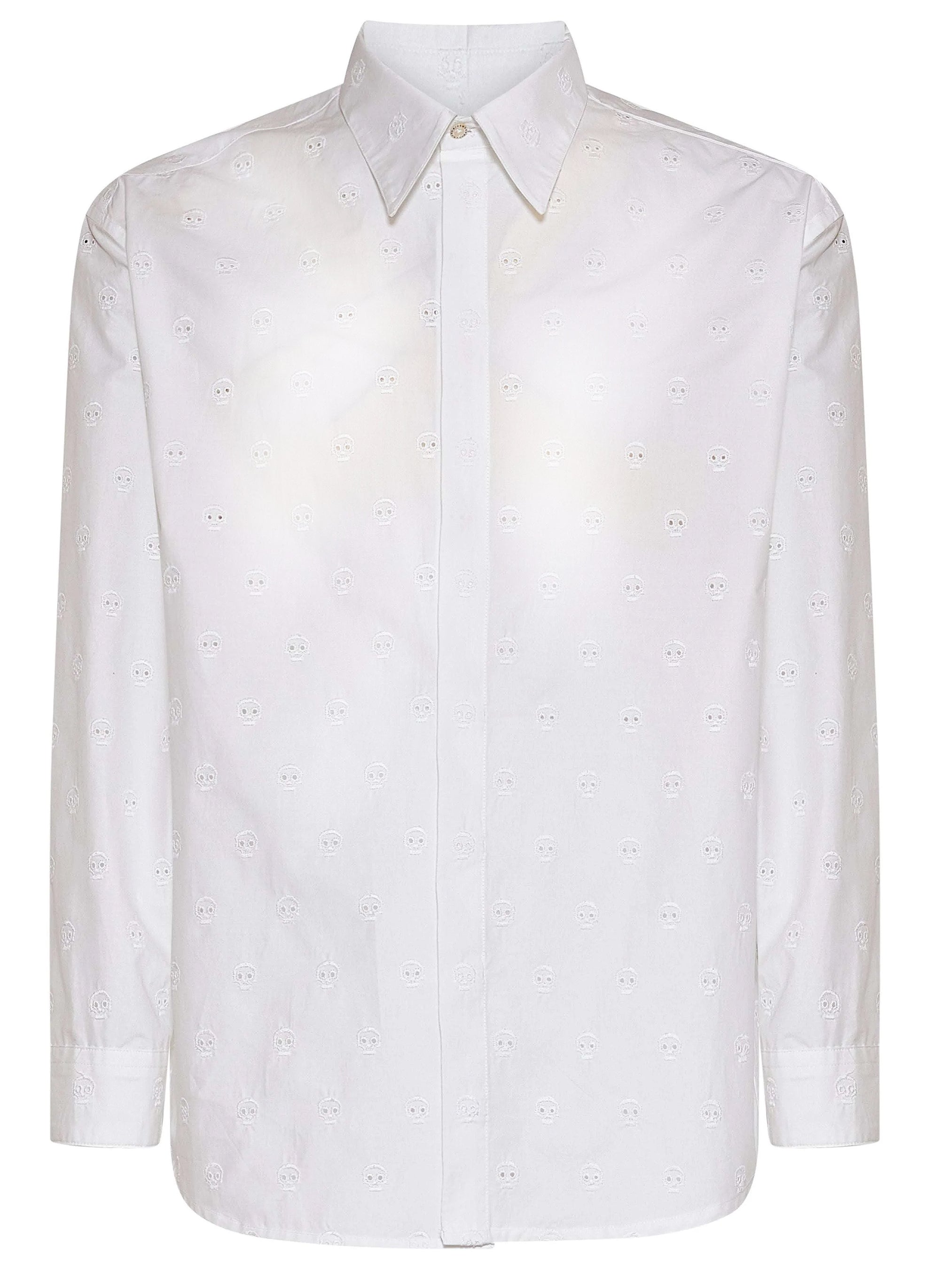 Men's John Richmond - "GOARA" Skull Embroidered Long Sleeved Shirt in White