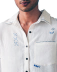 LIVE LINEN - "ATTICUS" Embroidered Linen Shirt in Angora White