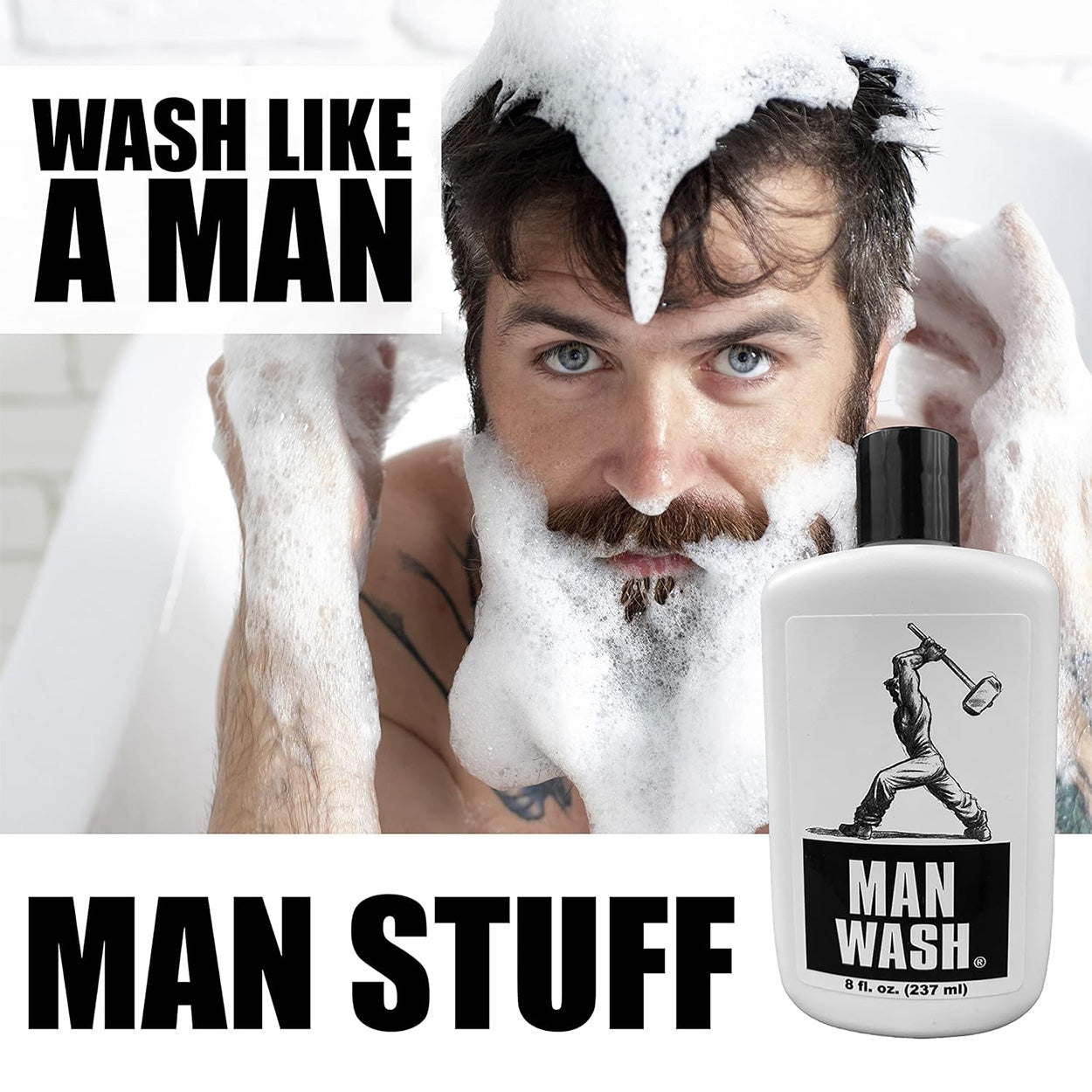 MAN STUFF - &quot;MAN WASH&quot; Shampoo &amp; Body Wash in One - 8oz