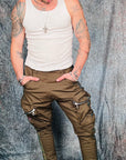 Men's OBELISK - "AURORA LINE" Cargo Pants in Khaki