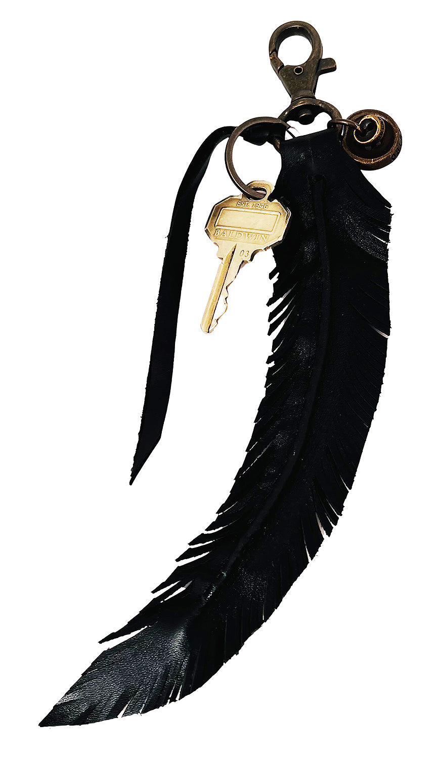 OBELISK - &quot;SLASHED LEATHER FEATHER&quot; Key Holder in Black