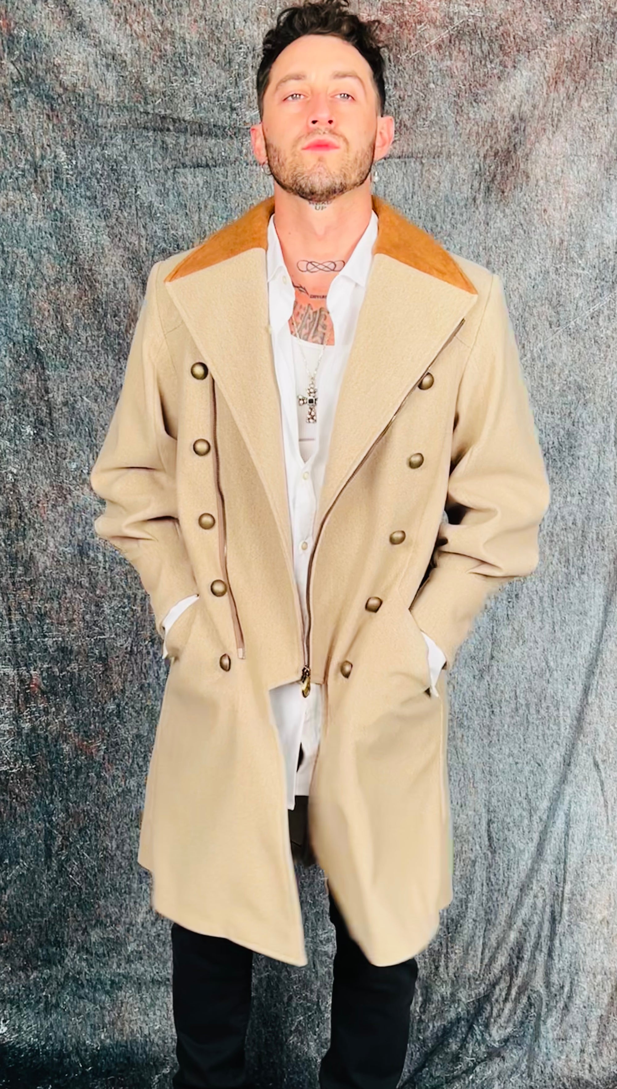 OBELISK - &quot;NAPOLEON&quot;  Melton Coat in Beige