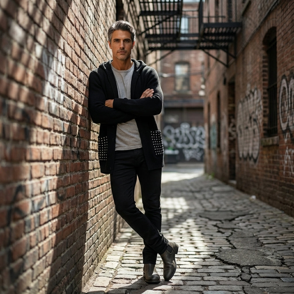 John Richmond - "CHARIX" Long Studded Cardigan in Black