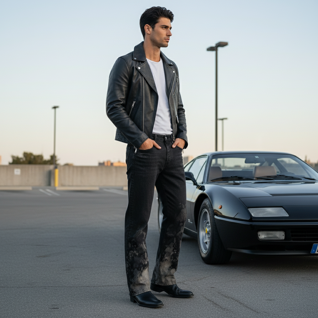 John Richmond - "MALOPO" Woven Wide Leg Black Pants, Shine and Fade Details