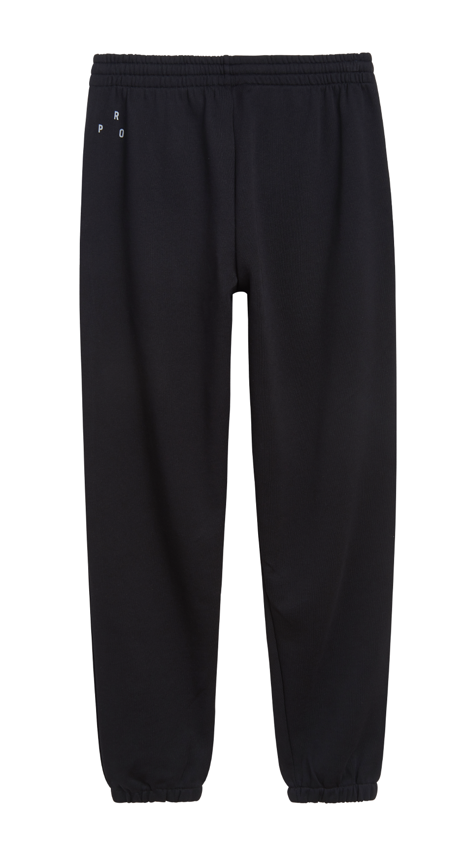 Black jogger sweatpants with an elastic waistband and ribbed ankle cuffs, shown flat against a solid white background.