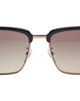 Tom Ford River square sunglasses with shiny black acetate frame, rose-gold accents, and smoke polarized lenses.