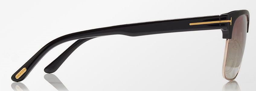 Tom Ford River square sunglasses in shiny black acetate with rose-gold details and smoke polarized lenses