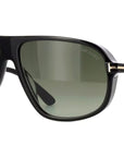 Tom Ford - "GUILLAUME" Aviator Sunglasses in Shiny Black Frames with Green Gradient Lenses