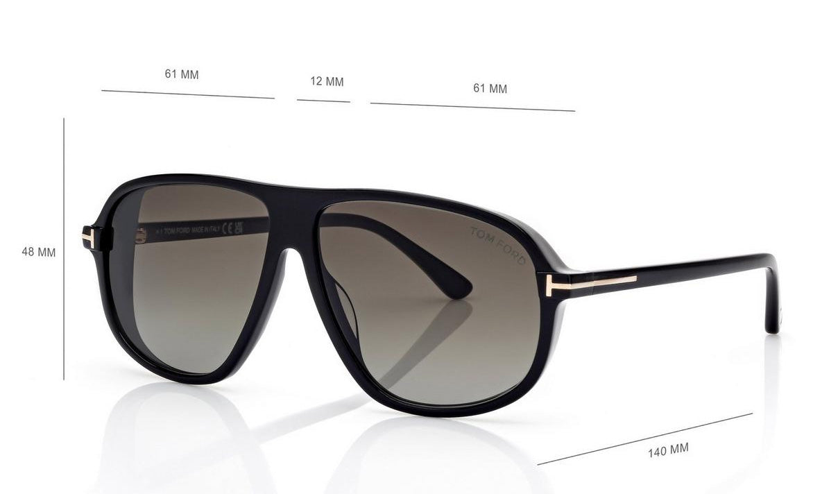 Tom Ford - &quot;GUILLAUME&quot; Aviator Sunglasses in Shiny Black Frames with Green Gradient Lenses