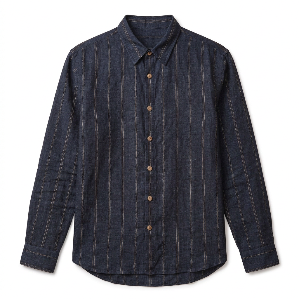 Accord indigo embroidered linen shirt flat-lay