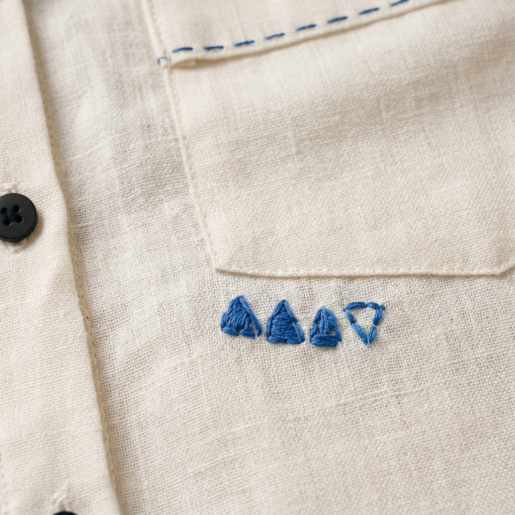 Atticus pocket embroidery and linen texture close-up
