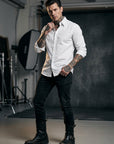 Men's John Richmond - "GOARA" Skull Embroidered Long Sleeved Shirt in White