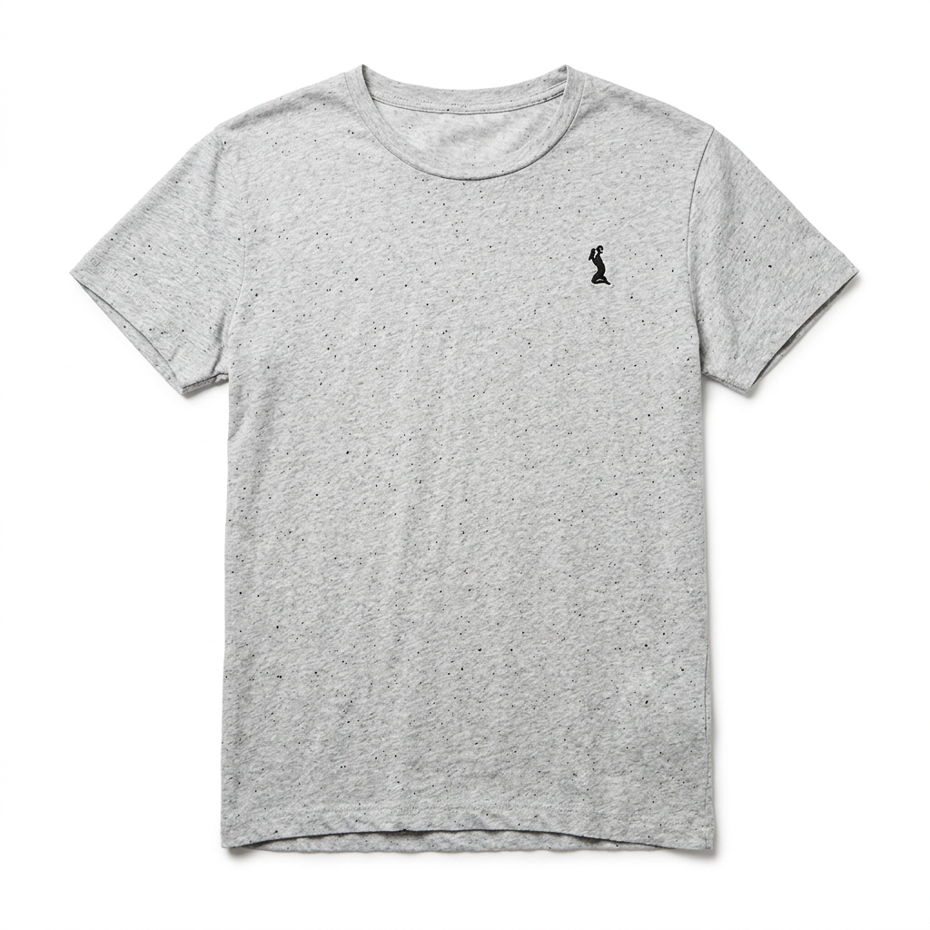Front flat lay of the grey RELIGION Transfer crewneck shirt with distressed detailing and a black embroidered chest logo on a white background