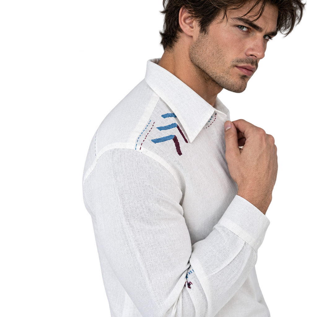 Live Linen "Walter" shirt side view on model