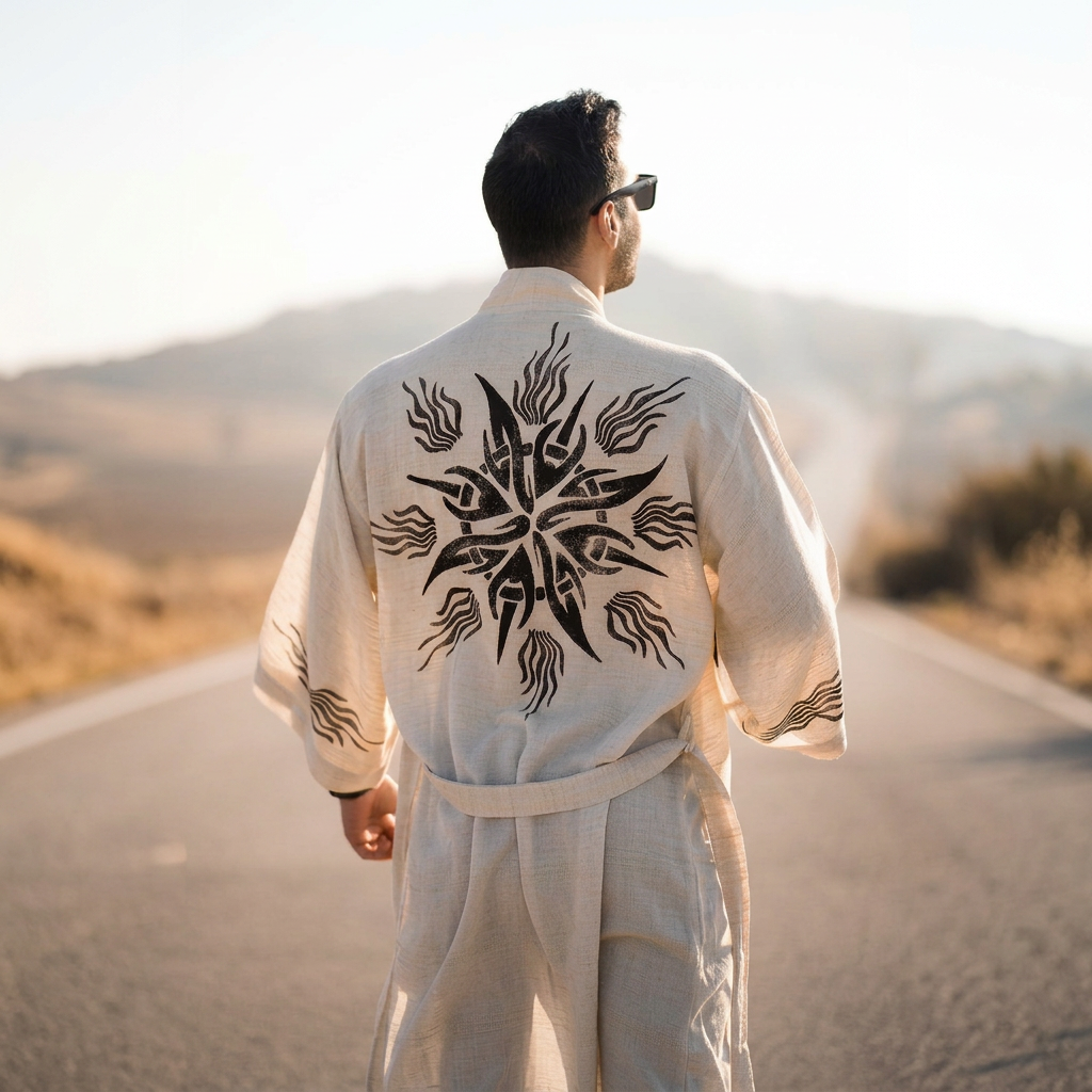 Heart Earth Craft - "Fire God" Men's Sheer Linen Long Shirt