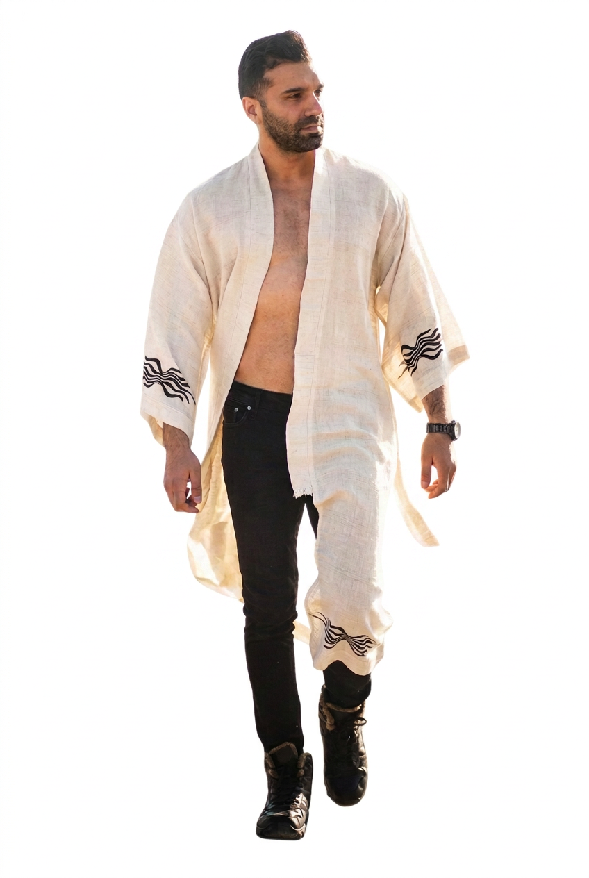 Heart Earth Craft - "Fire God" Men's Sheer Linen Long Shirt