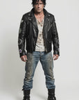 Men's John Richmond - "NOMAD" Lamb Leather Jacket in Black