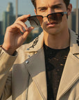 Tom Ford - "RIVER" Square Sunglasses in Shiny Black Frames with Smoke Polarized Lenses