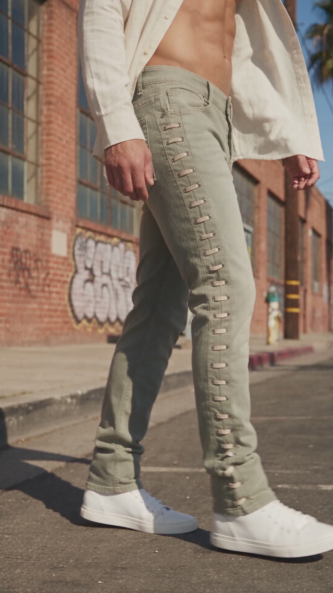 HVMAN - "Strat" Laced Skinny Jeans in Aspen Green