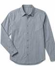 Road to Nowhere "Accord" organic cotton chambray shirt in blue, front flat-lay