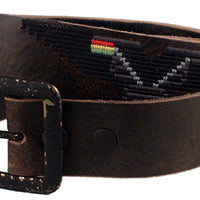 HARTEAU - "WING" Stitched Leather Belt in Vintage Black