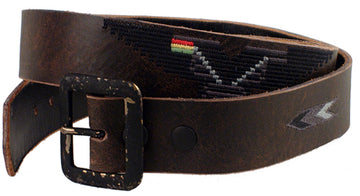 HARTEAU - "WING" Stitched Leather Belt in Vintage Black