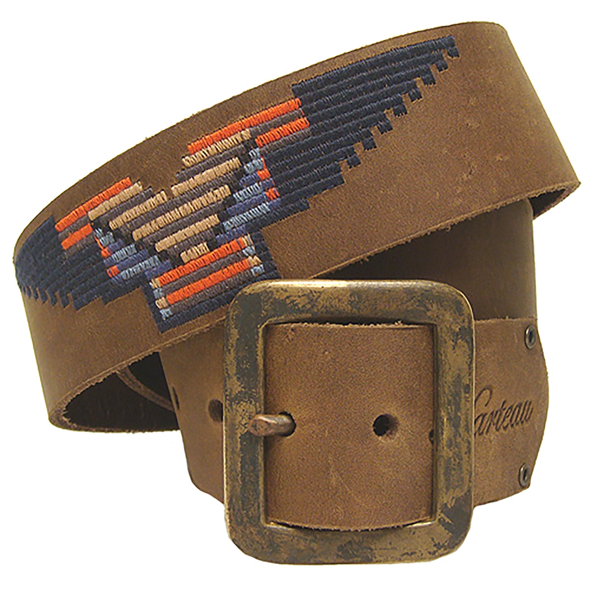 HARTEAU - &quot;WING&quot; Stitched Leather Belt in Brown