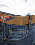 HARTEAU - "WING" Stitched Leather Belt in Brown