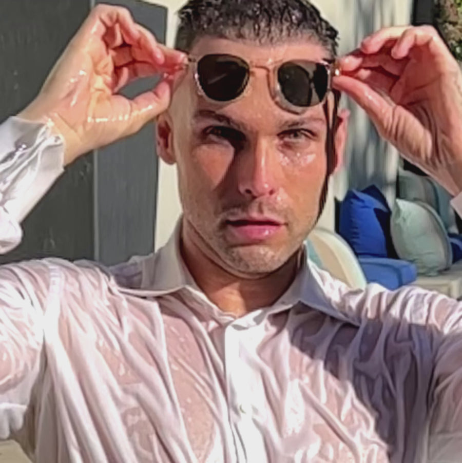 Garrett Leight - "HAMPTON" Sunglasses with "Pure Glass" Colored Frames and Semi-Flat Blue Smoke Lenses