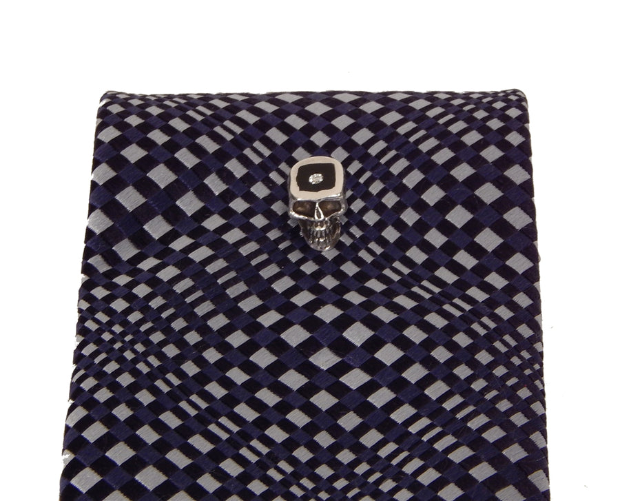 MARCOS - "SKULL with DIAMOND" Lapel or Tie Pin w/ Inlaid Ebony Wood