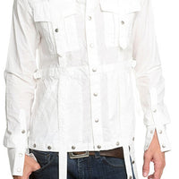 MEN'S OBELISK - "LONG MILITARY" White Shirt with Snap Details
