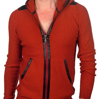 Men's John Richmond - "VANTERIA" Black Leather Trimmed Hooded RED Cardigan