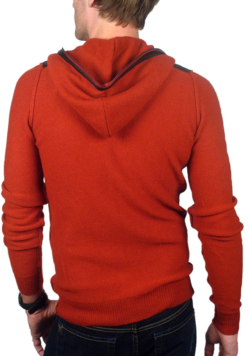 Men's John Richmond - "VANTERIA" Black Leather Trimmed Hooded RED Cardigan