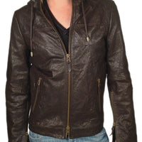 Men's DeHoghton - "HUDSON" Hooded Leather Jacket