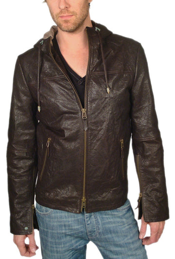 Men's DeHoghton - "HUDSON" Hooded Leather Jacket