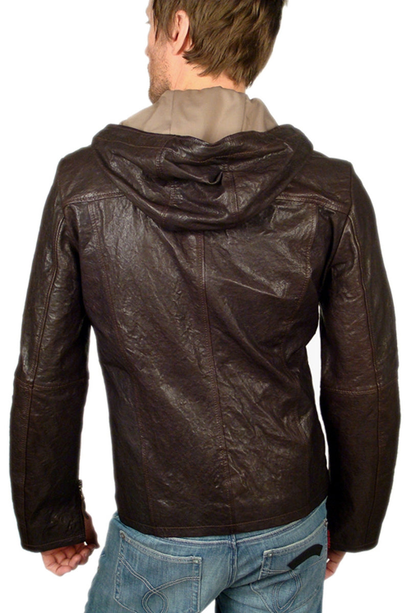 Men's DeHoghton - "HUDSON" Hooded Leather Jacket