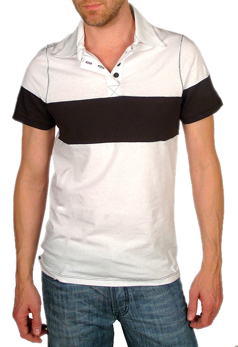 Men&#39;s Literature Noir - &quot;THE STRIPED POLO&quot; in White and Black Micro Modal Cotton