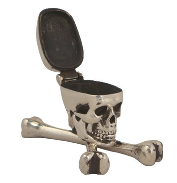 MARCOS - "SKULL PILLBOX/ASHTRAY" in Sterling Silver with Ebony Wood Inlay"