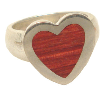 LYDIA MARCOS DESIGN - "HEART RING" with Inlaid Blood Wood and Sterling Silver