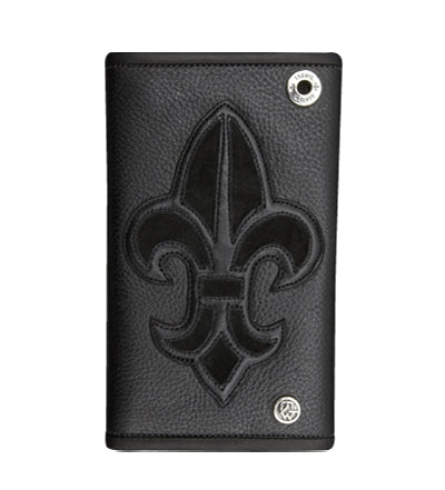DOUBLE CROSS by Travis Walker - "FLEUR DE LIS WALLET" in Black Leather Wallet with Black Suede Inlay