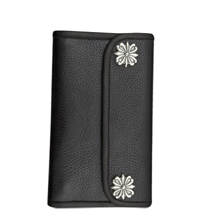 DOUBLE CROSS by Travis Walker - "FLEUR DE LIS WALLET" in Black Leather Wallet with Black Suede Inlay