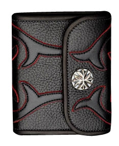 DOUBLE CROSS by Travis Walker - &quot;RED CROSS WALLET&quot; in Black Leather w/ Red FROG Inlay and Red Suede Trim