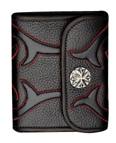 DOUBLE CROSS by Travis Walker - "RED CROSS WALLET" in Black Leather w/ Red FROG Inlay and Red Suede Trim