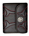 DOUBLE CROSS by Travis Walker - "RED CROSS WALLET" in Black Leather w/ Red FROG Inlay and Red Suede Trim