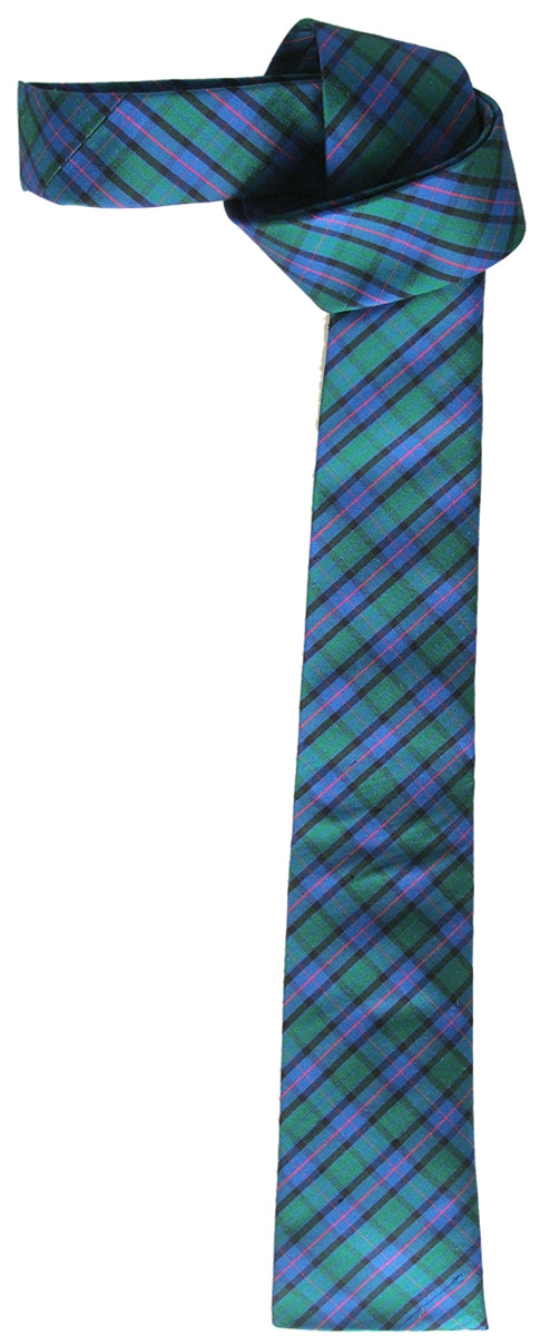 ARCHER ADAMS - &quot;TARTAN&quot; Dupion Silk Blunt Tie in Purple and Green