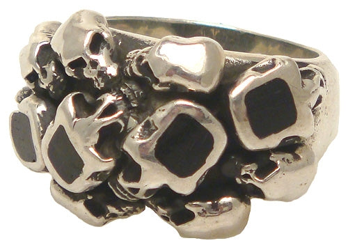 MARCOS - &quot;MULTI-SKULL&quot; Sterling Silver Ring with Ebony Wood Inlays