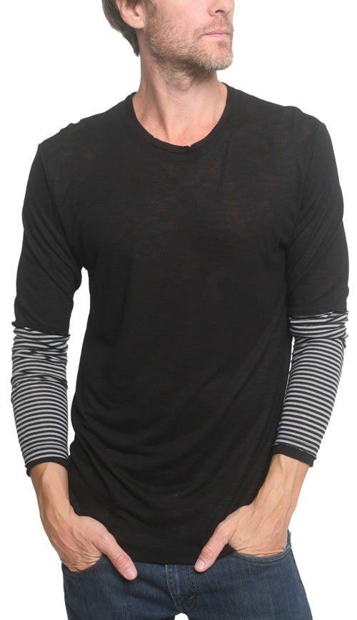 Men's Marcelo Pequeno - "SALTA" Striped Long Sleeve Shirt in Black